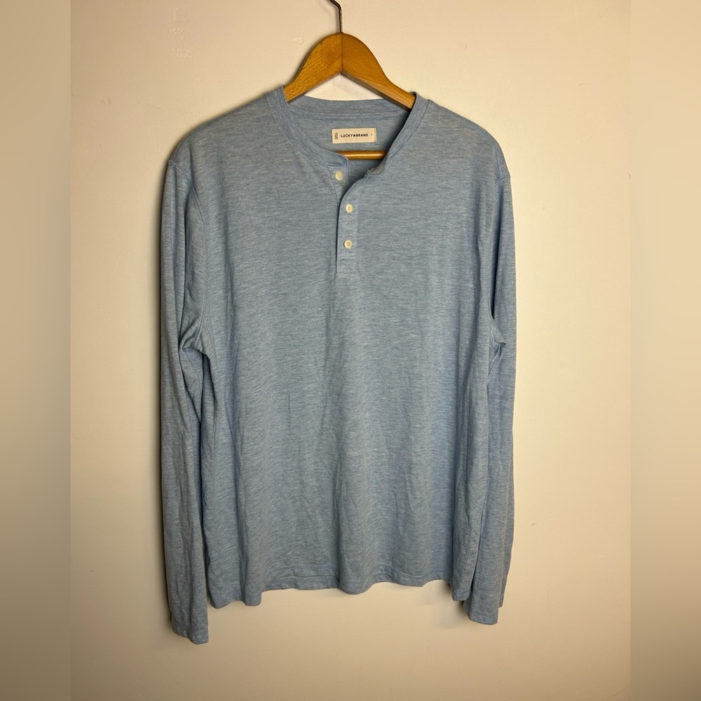 Lucky Brand Henley Shirt Mens Sz L Lightweight Old Money Pastel Blue Granola boy